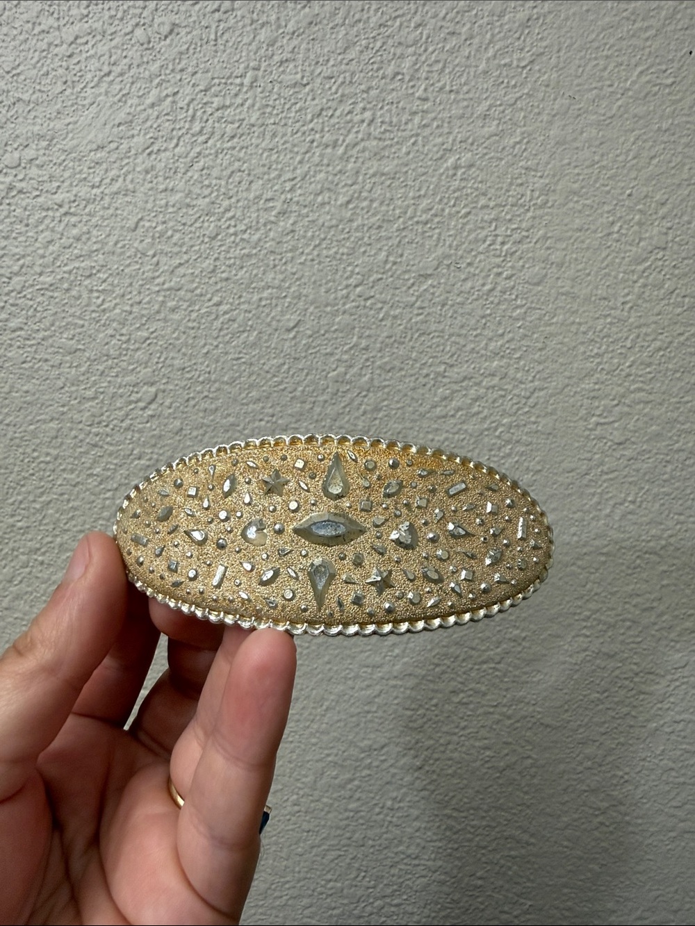 Gold Oval Decorative Hair Barrette with Metallic Finish